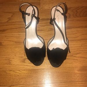 Black satin strap heels